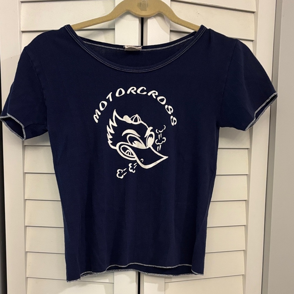 Vintage 90s JET John Eshaya Navy Blue Women's Motorcross Graphic Tee